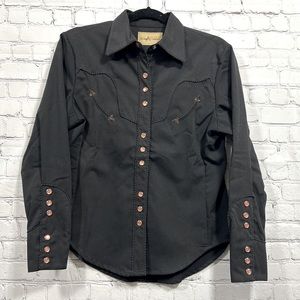 Western Shirt Bar Abilene, Black, Womens Sz XS, Snap Clouser, Embroidered detail